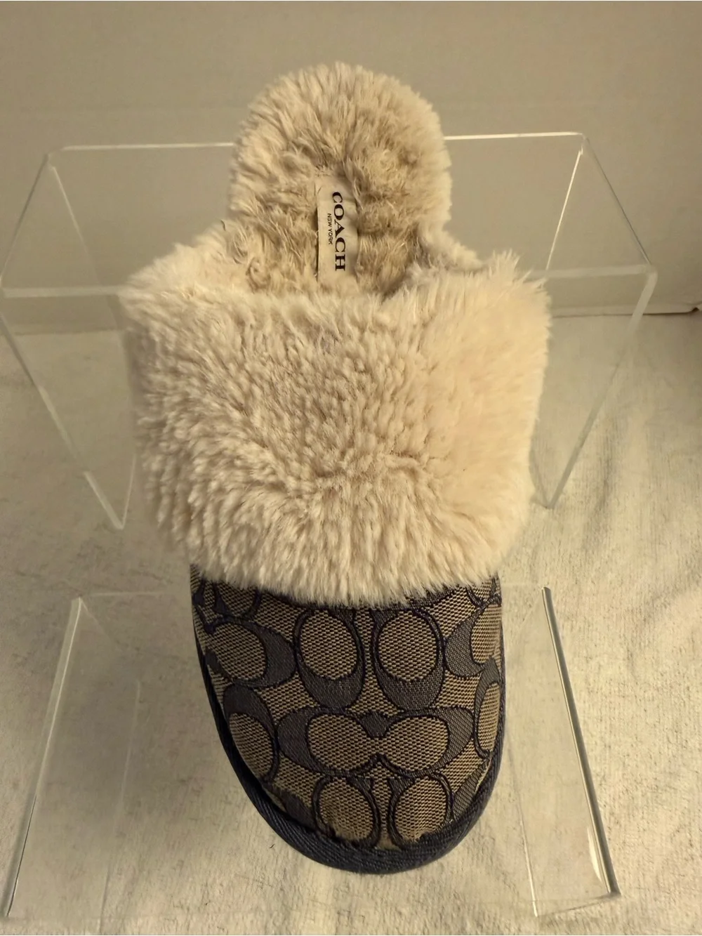 Coach Zena Signature Jacquard Faux Fur Mule Slippers Women’s Size 9B